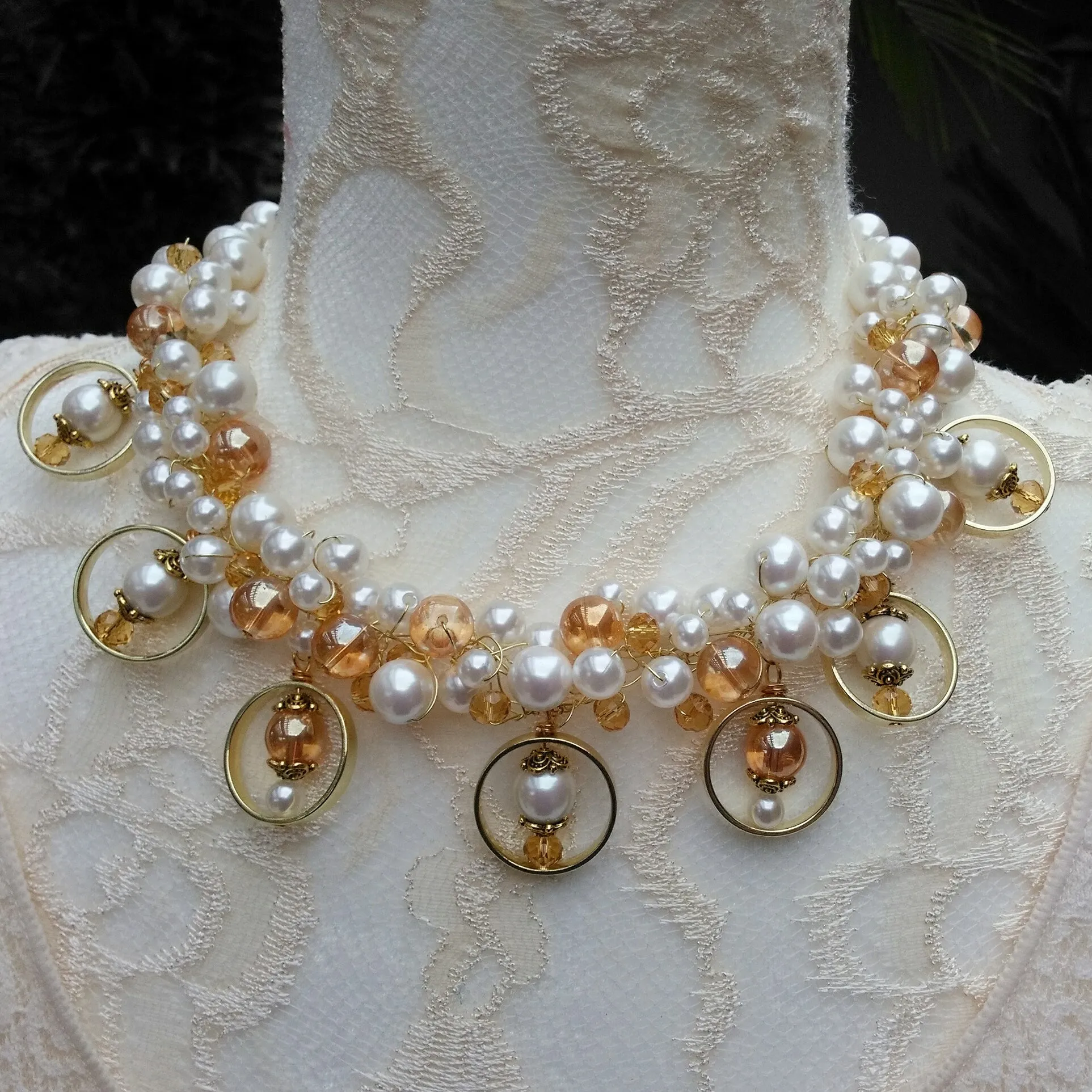 Unique Pearl Bridal Statement Necklace, Chunky Wedding Necklace, OOAK Fancy Gift for Her