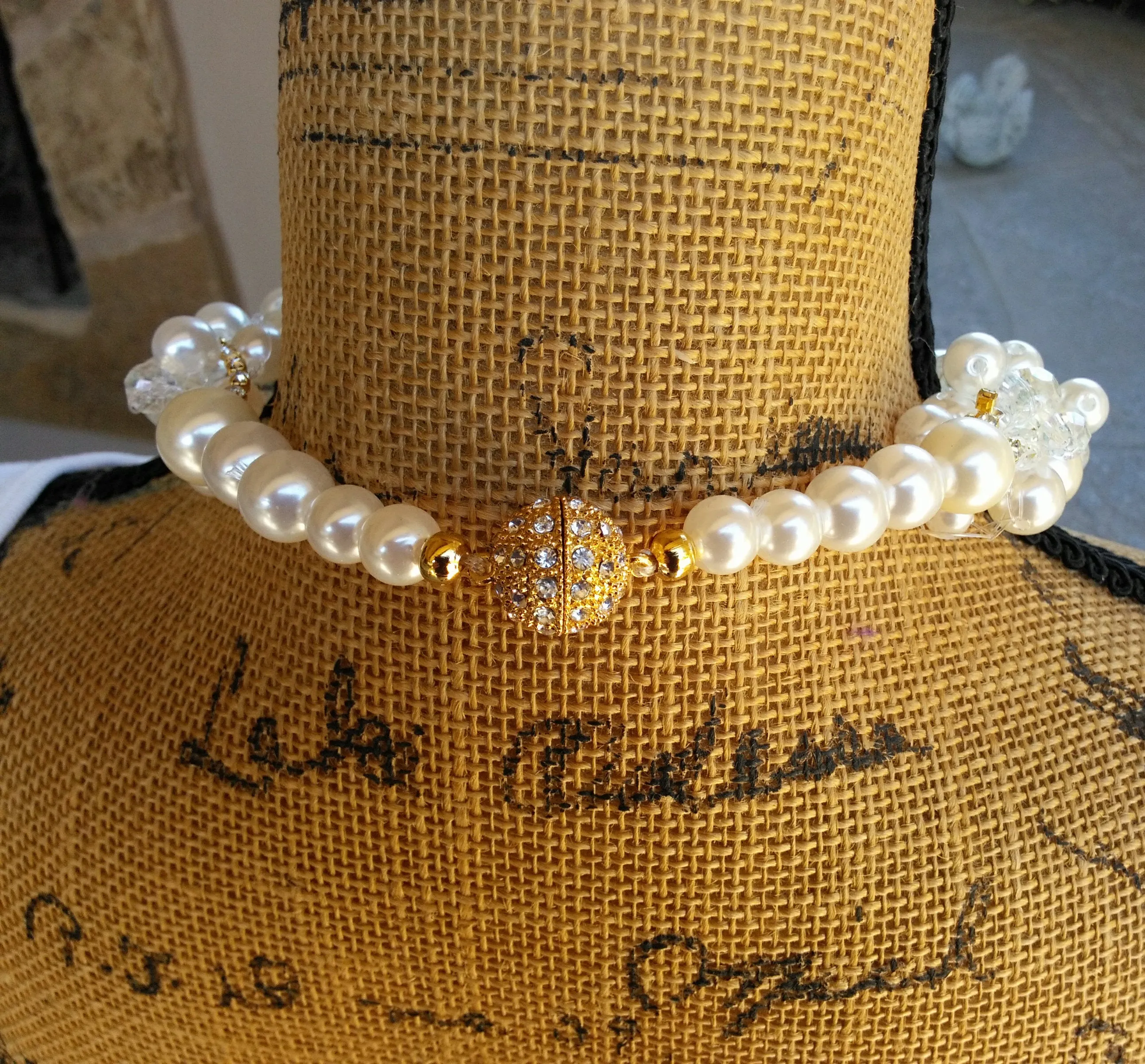 Unique Pearl Bridal Statement Necklace, Chunky Wedding Necklace, OOAK Fancy Gift for Her