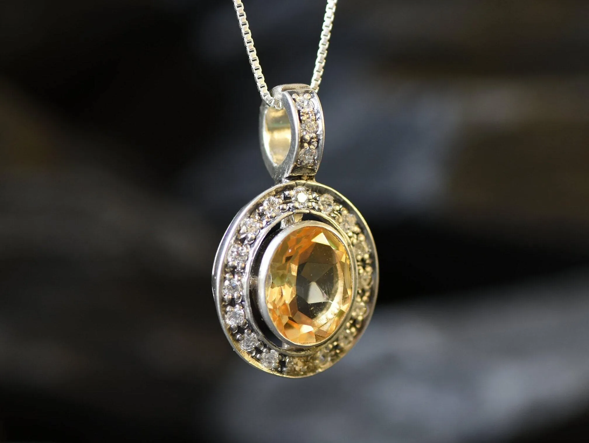 Victorian Citrine Necklace - Genuine Citrine Pendant - November Birthstone Necklace