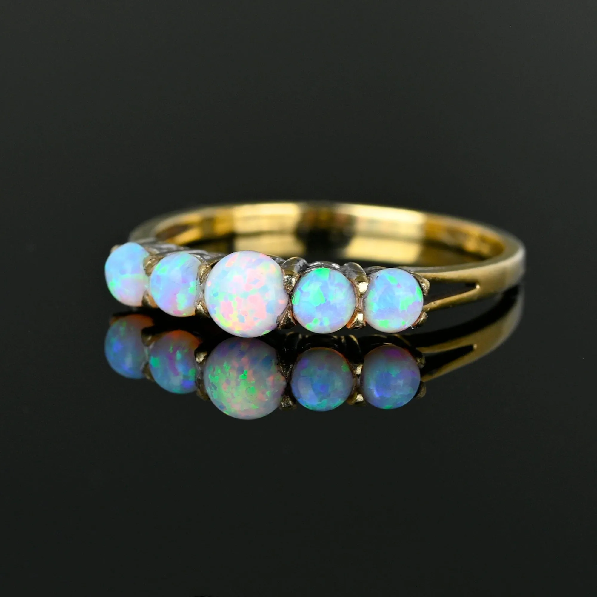 Vintage Gold Five Stone Opal Ring Half Hoop Band