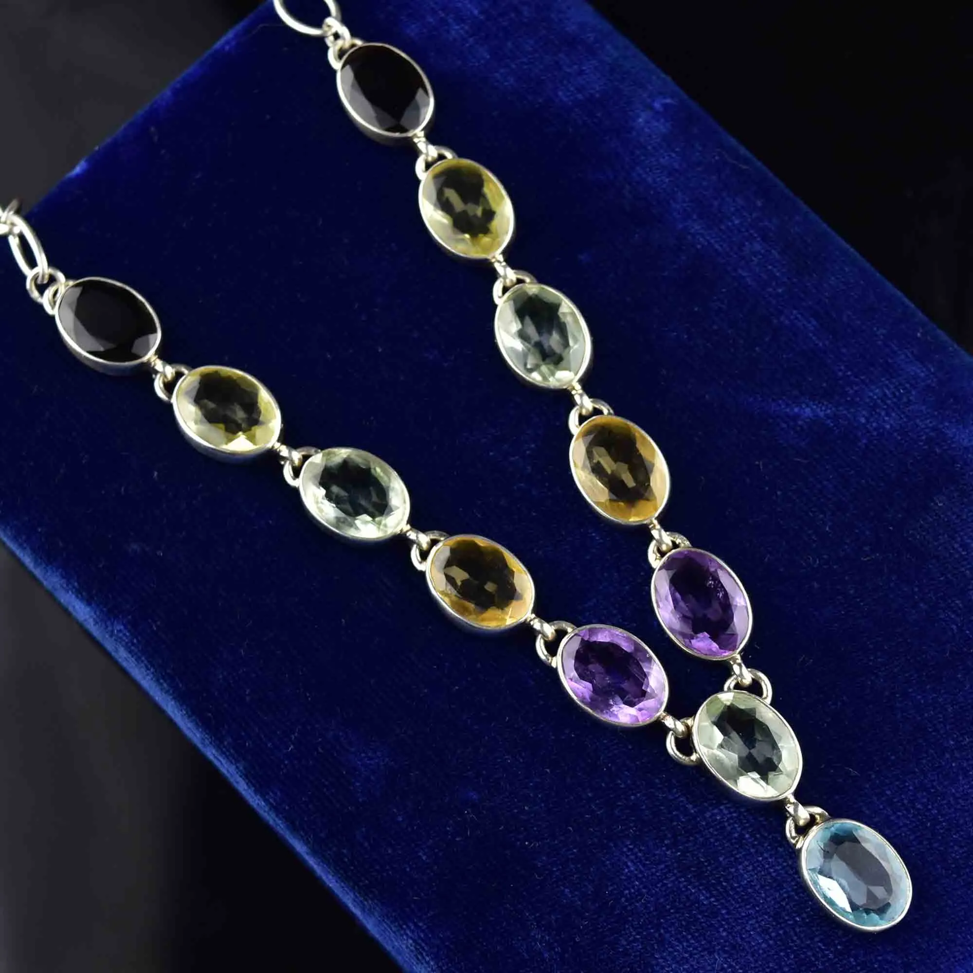 Vintage Silver Amethyst Topaz Citrine Drop Necklace