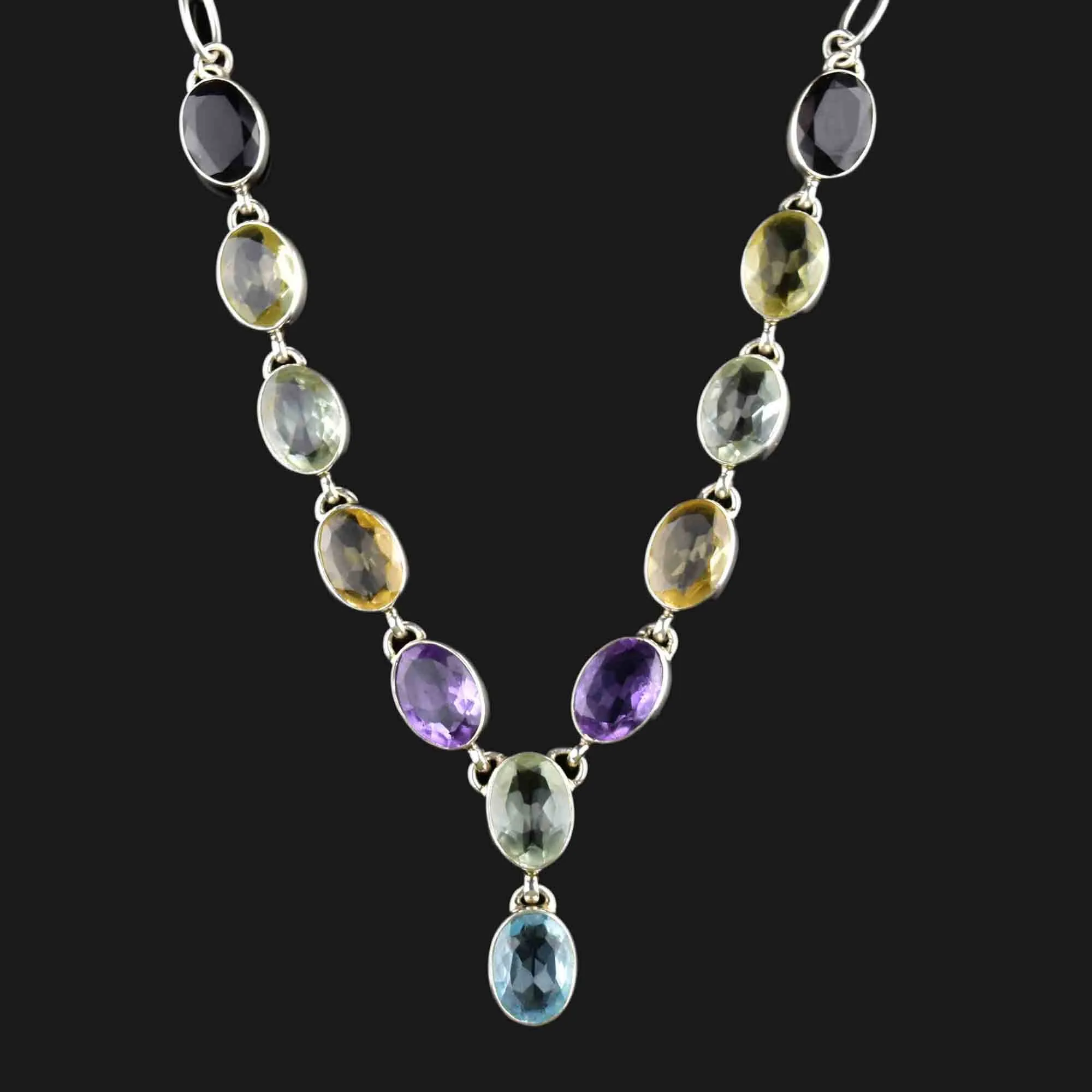 Vintage Silver Amethyst Topaz Citrine Drop Necklace