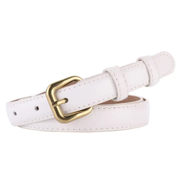 White Women's Leather Belts with Gold Buckle 白色女士金扣皮帶 KCBELT1124