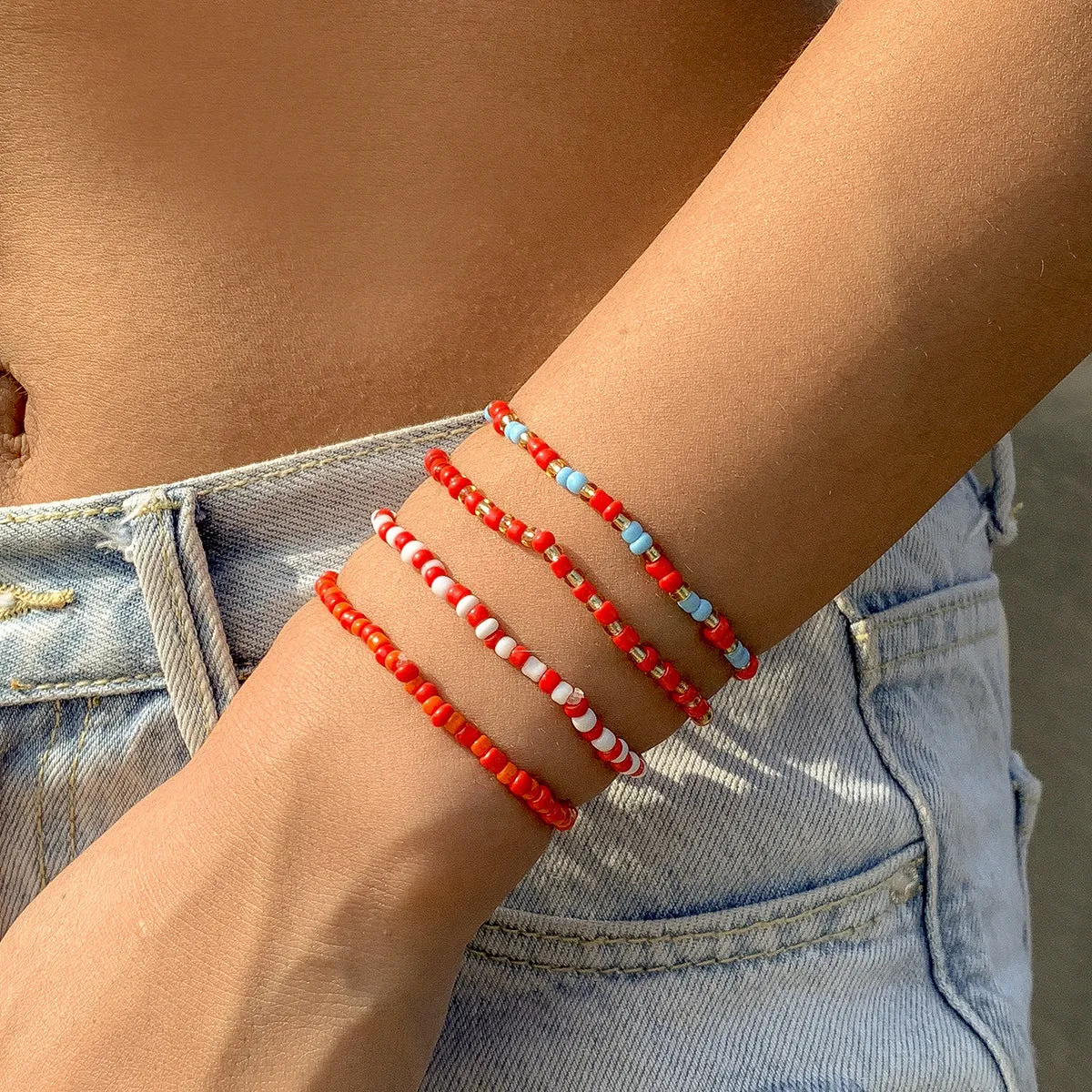 Women's Ethnic Style Contrasting Color Stacked Rice Beads  Bracelet