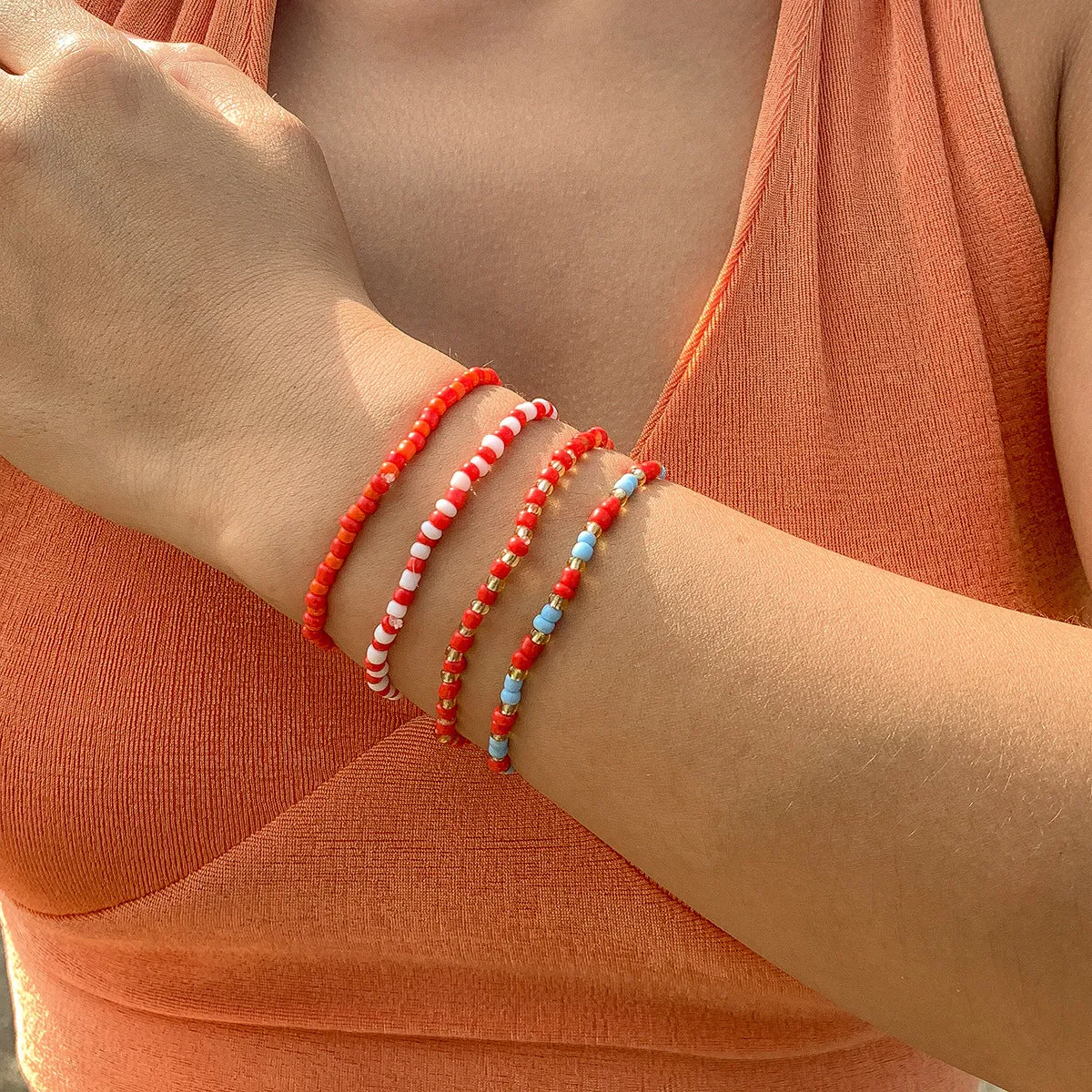Women's Ethnic Style Contrasting Color Stacked Rice Beads  Bracelet