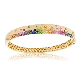 Yellow Gold Satin Finish Flush Set Rainbow Sapphire Bracelet