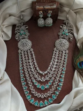 Zircon Layered Bridal Haram Set in Pastel Mint and Baby Pink